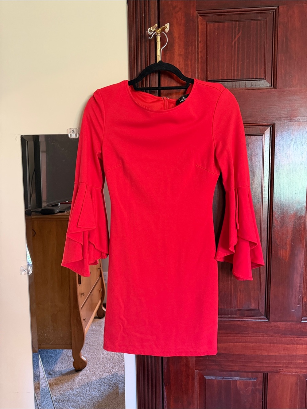 Lulu's Red Ruffle-Sleeve Shift Dress